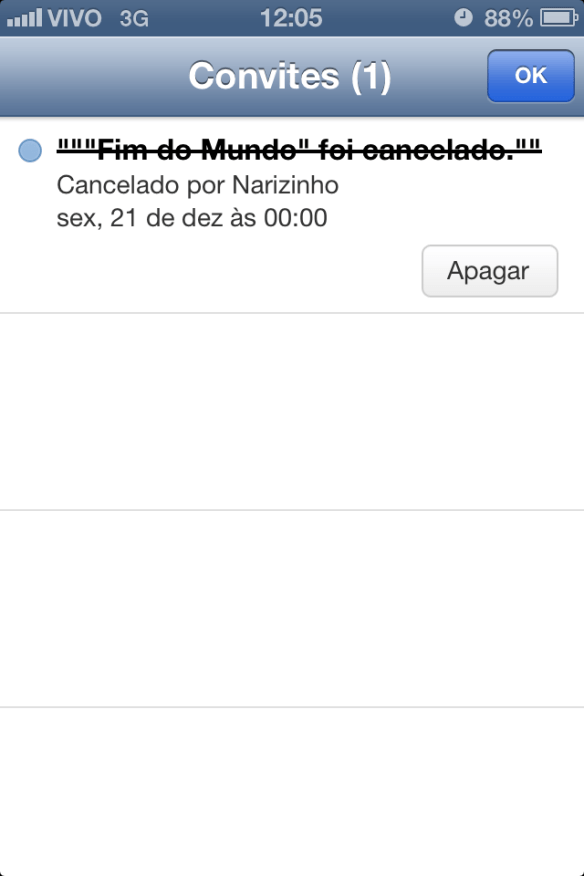 Evento Cancelado - fim do Mundo
