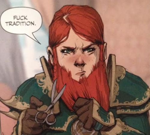 Da série de fantasia medieval Rat Queens Violet é uma mulher da raça dos anões. Nem precisa dizer mais nada